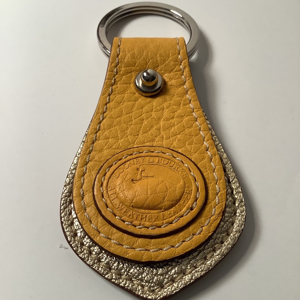 DOONEY & BOURKE Classic Leather Key Chain Key Fob Gold Metallic & Mustard NWOT
